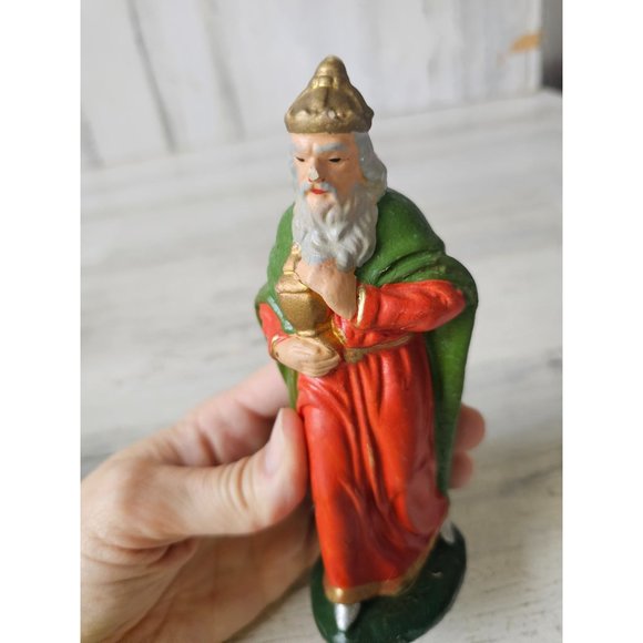 Vintage Germany Wiseman paper mache incense nativity figurine stable Xmas decor - Picture 7 of 10